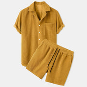 Herren Set aus Kurzarmhemd mit Reverskragen und Shorts mit Kordelzug