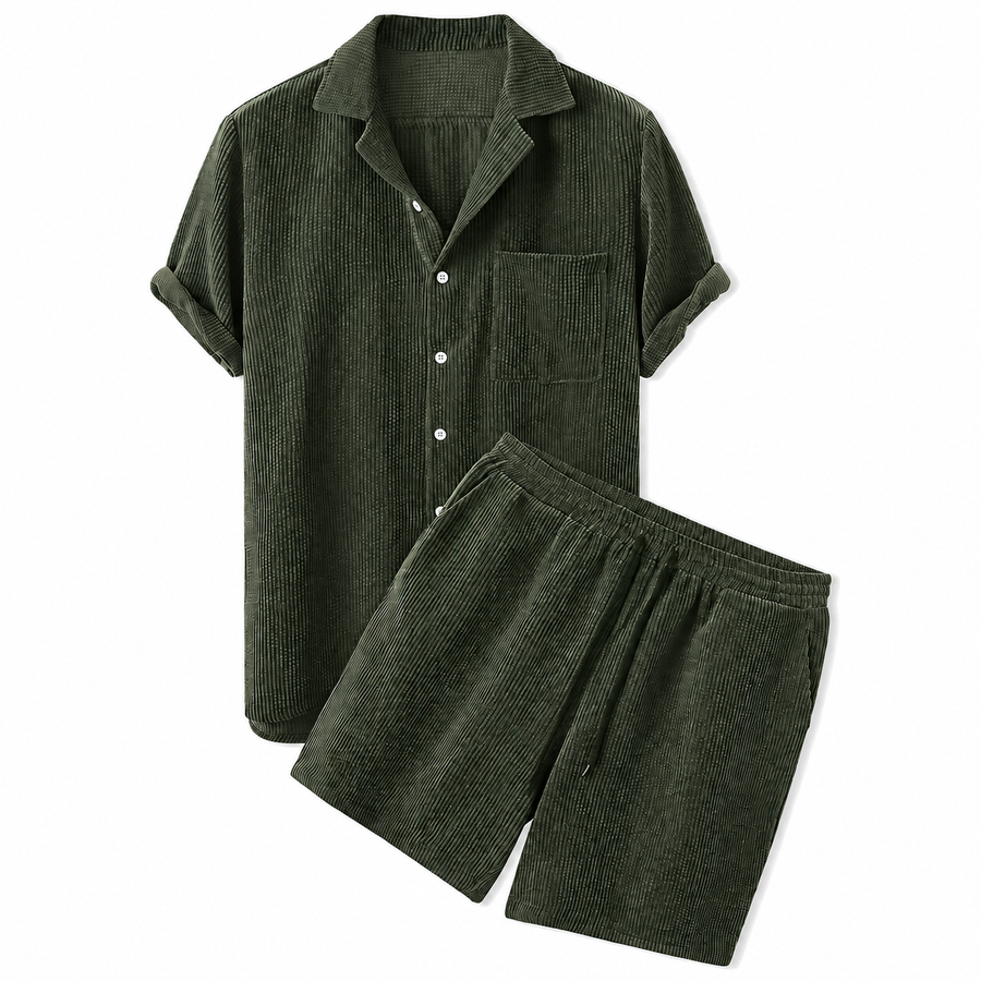 Herren Set aus Kurzarmhemd mit Reverskragen und Shorts mit Kordelzug