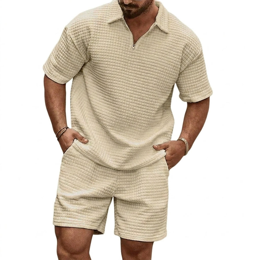 Herren-Set aus Poloshirt mit Viertelreißverschluss und Shorts mit Gitterstruktur