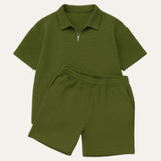 Herren-Set aus Poloshirt mit Viertelreißverschluss und Shorts mit Gitterstruktur