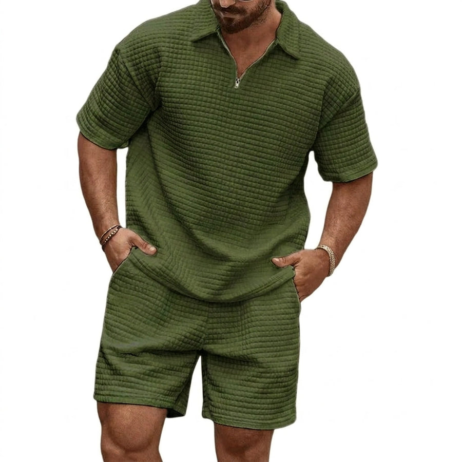 Herren-Set aus Poloshirt mit Viertelreißverschluss und Shorts mit Gitterstruktur