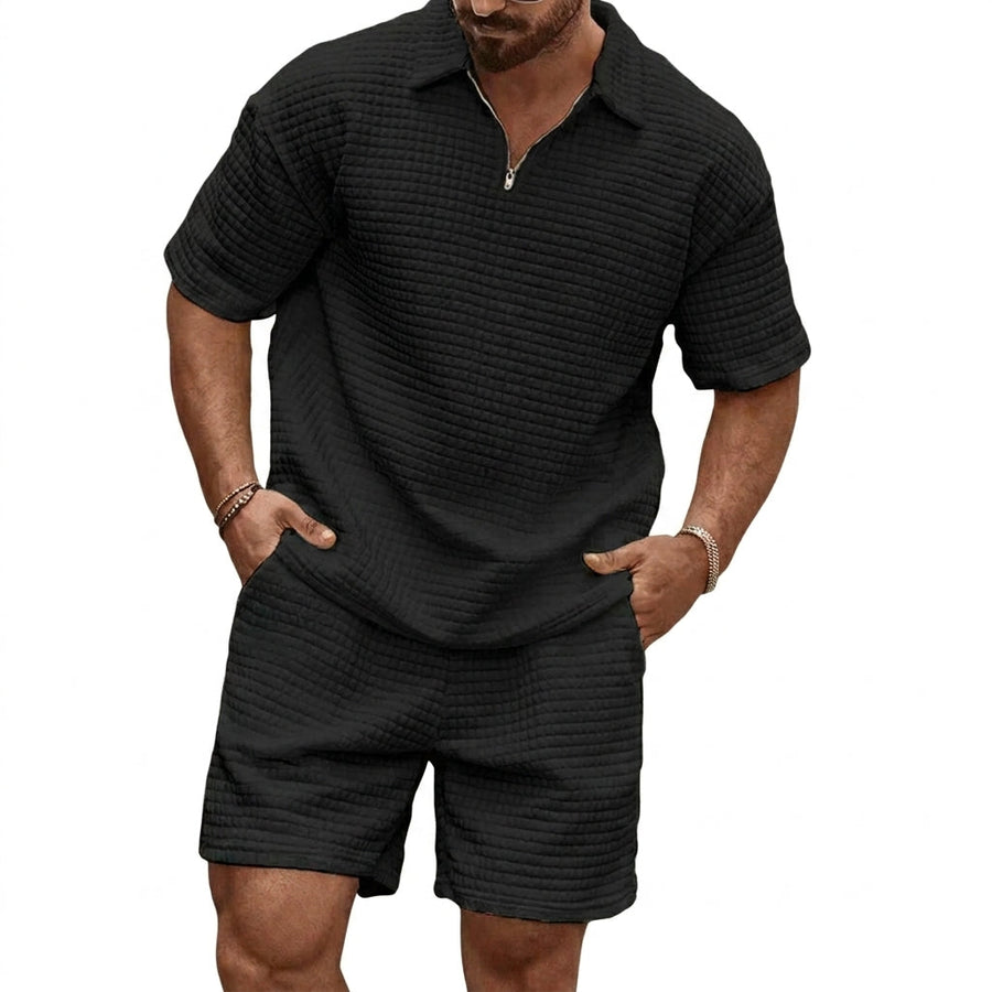 Herren-Set aus Poloshirt mit Viertelreißverschluss und Shorts mit Gitterstruktur