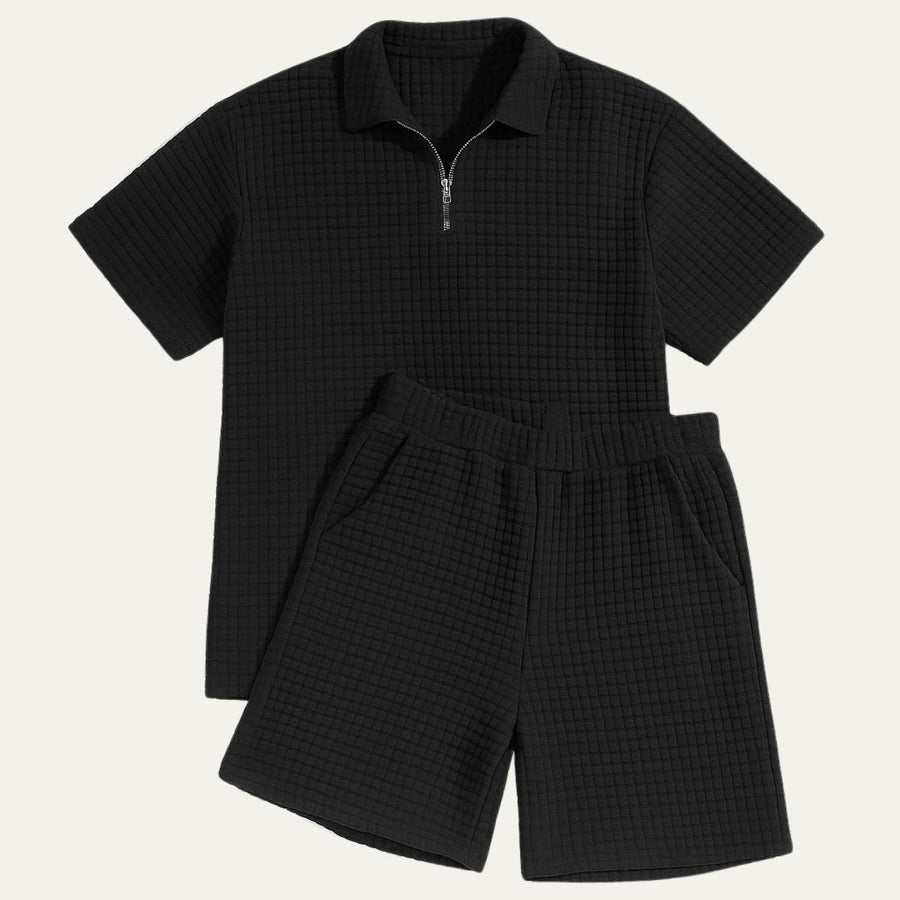Herren-Set aus Poloshirt mit Viertelreißverschluss und Shorts mit Gitterstruktur