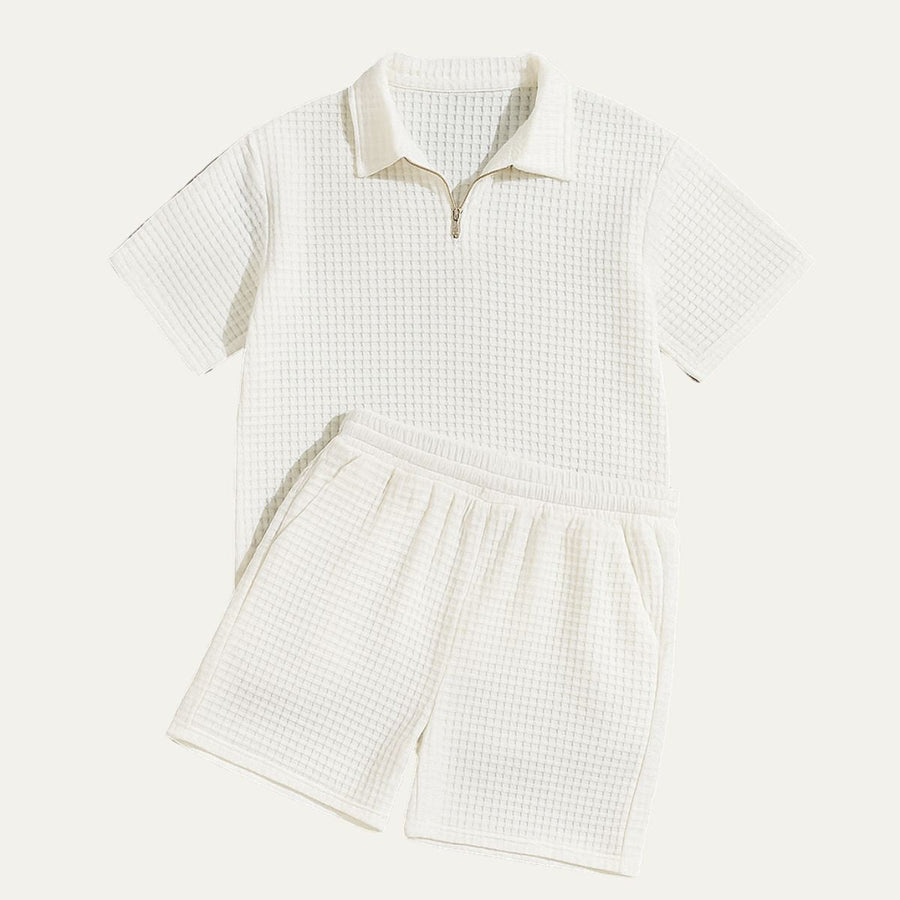 Herren-Set aus Poloshirt mit Viertelreißverschluss und Shorts mit Gitterstruktur