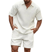 Herren-Set aus Poloshirt mit Viertelreißverschluss und Shorts mit Gitterstruktur