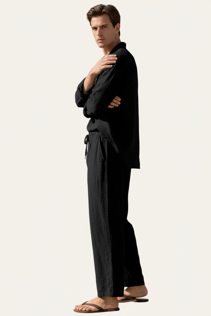 Herren Set mit Langarmhemd und Hose mit Kordelzug