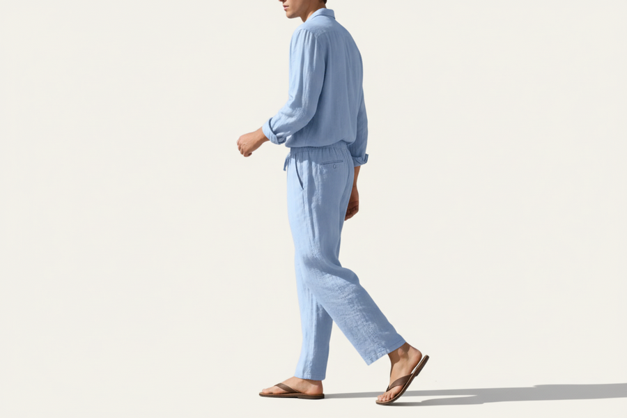 Herren Set mit Langarmhemd und Hose mit Kordelzug