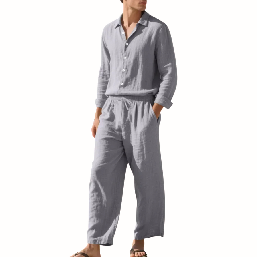 Herren Set mit Langarmhemd und Hose mit Kordelzug