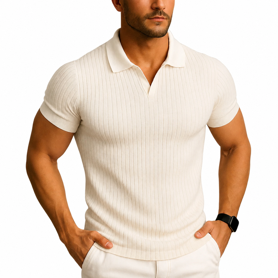 Herren Slim Fit Polo-Shirt mit V-Ausschnitt