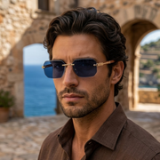 Herren Sonnenbrille mit geometrischen Gläsern und Metallsteg