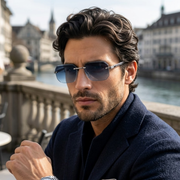 Herren Sonnenbrille mit geometrischen Gläsern und Metallsteg
