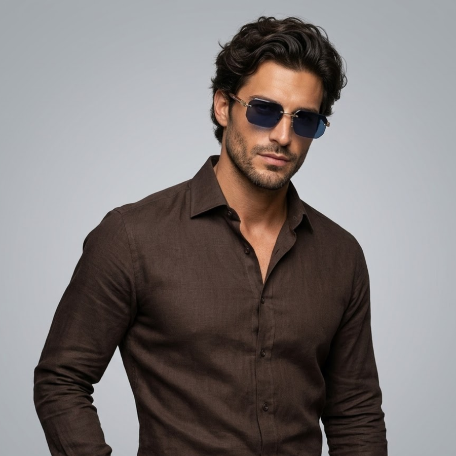 Herren Sonnenbrille mit geometrischen Gläsern und Metallsteg