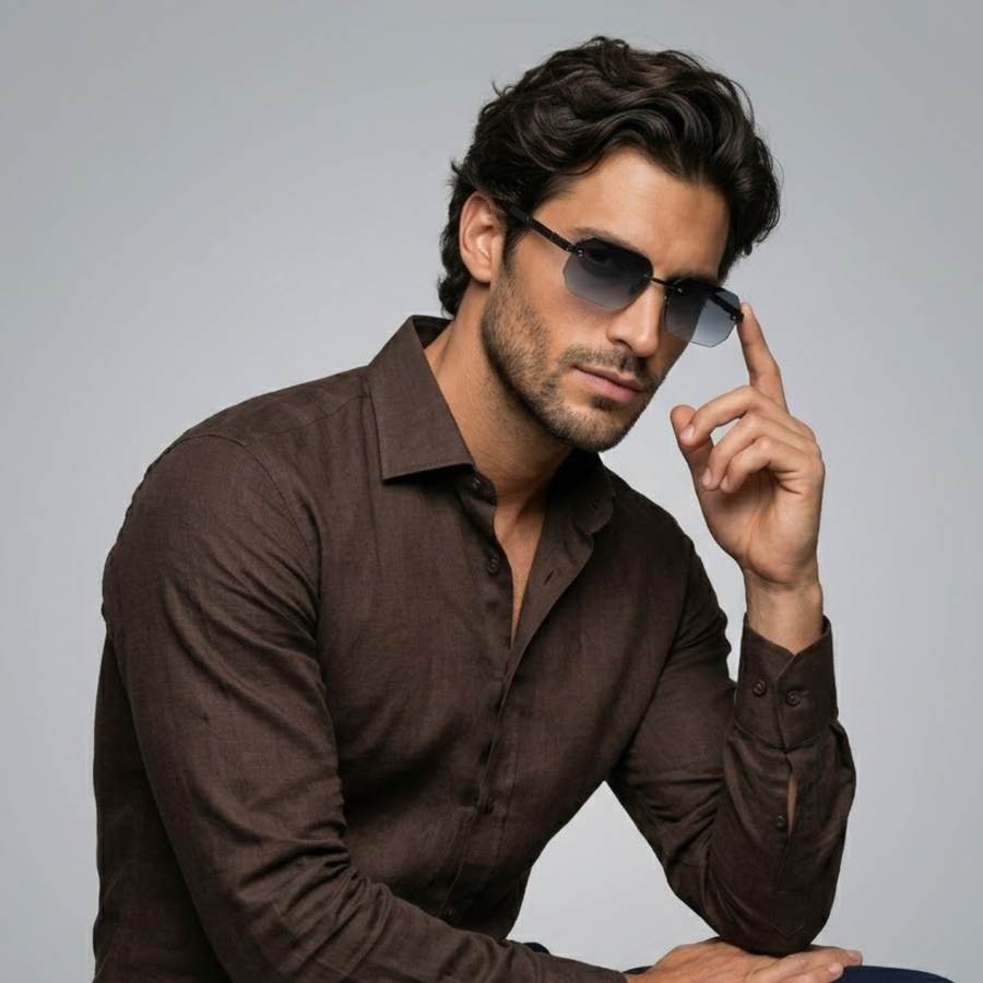 Herren Sonnenbrille mit geometrischen Gläsern und Metallsteg