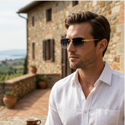 Herren Sonnenbrille mit quadratischen Gläsern und verziertem Bügeldetail