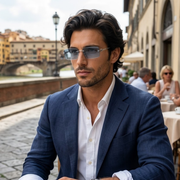 Herren Sonnenbrille mit rechteckigen Gläsern und dekorativem Bügeldetail