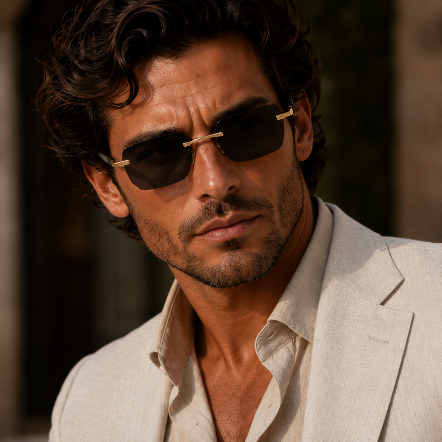 Herren Sonnenbrille mit rechteckigen Gläsern und Metallsteg