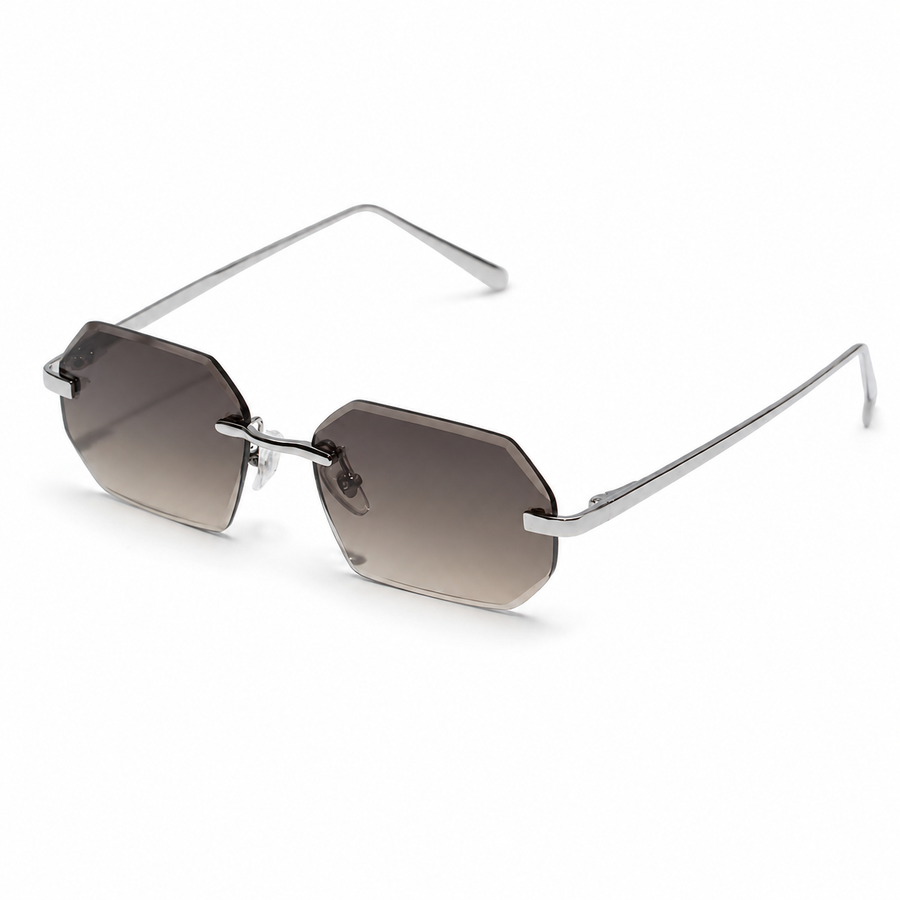 Herren Sonnenbrille ohne Rahmen mit achteckigen Gläsern und Metallbügeln