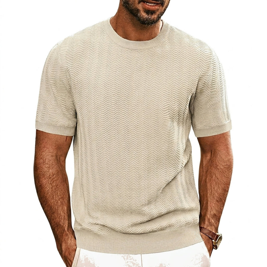 Herren Strick-T-Shirt mit Chevron-Struktur und Rundhalsausschnitt