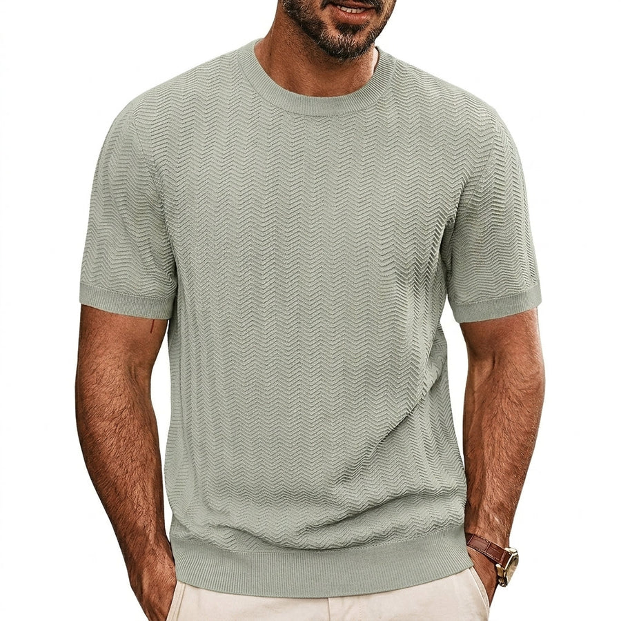 Herren Strick-T-Shirt mit Chevron-Struktur und Rundhalsausschnitt