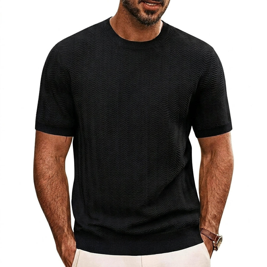 Herren Strick-T-Shirt mit Chevron-Struktur und Rundhalsausschnitt