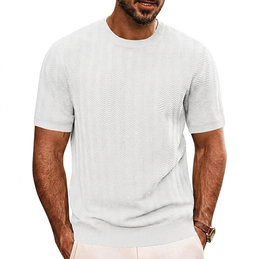 Herren Strick-T-Shirt mit Chevron-Struktur und Rundhalsausschnitt