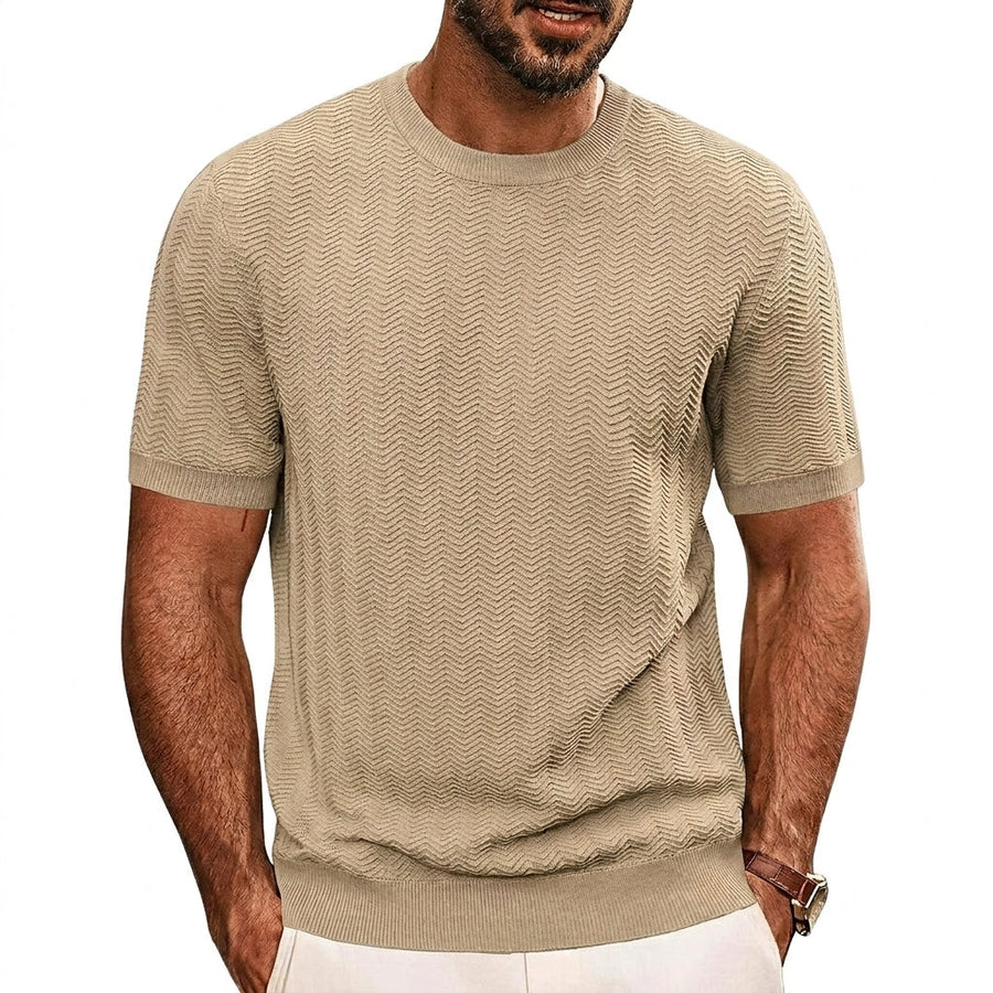 Herren Strick-T-Shirt mit Chevron-Struktur und Rundhalsausschnitt