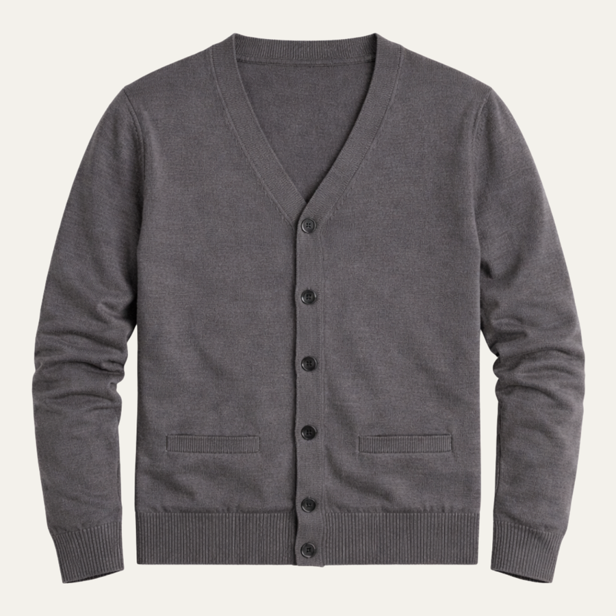 Herren Strickjacke mit Knopfleiste, V-Ausschnitt und Rippbündchen