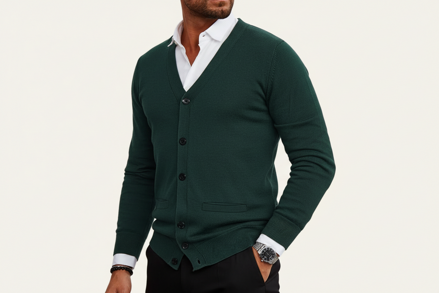 Herren Strickjacke mit Knopfleiste, V-Ausschnitt und Rippbündchen