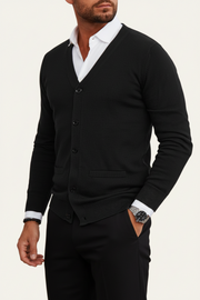 Herren Strickjacke mit Knopfleiste, V-Ausschnitt und Rippbündchen
