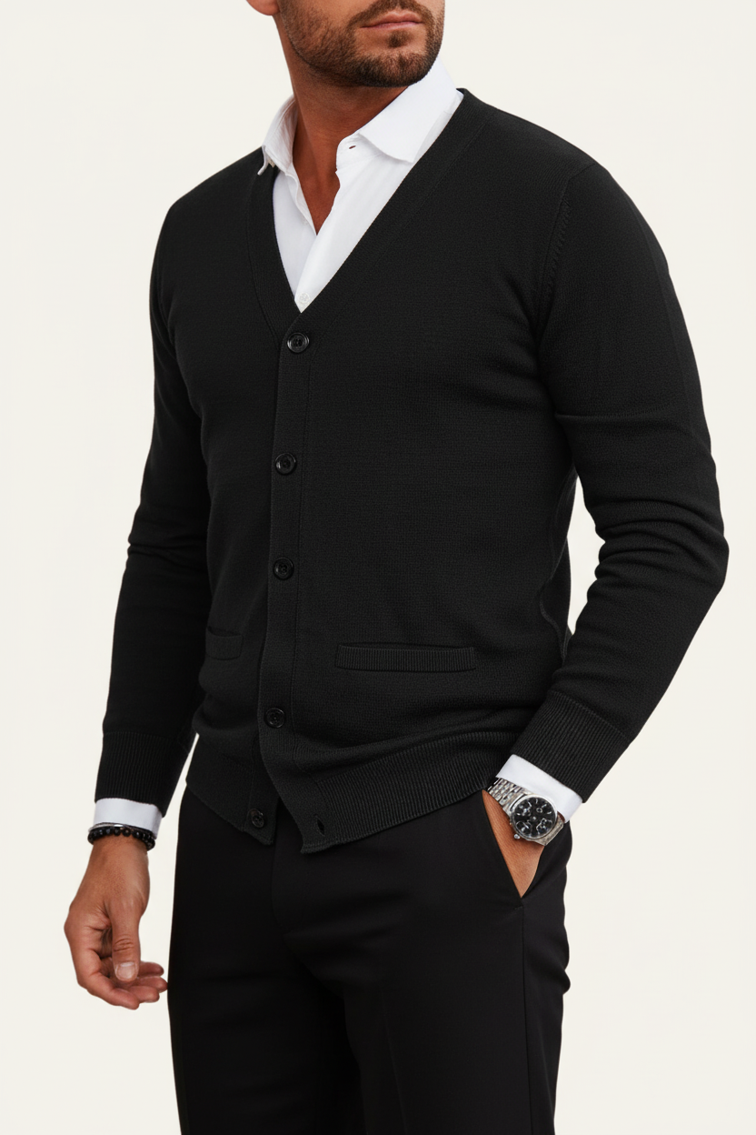 Herren Strickjacke mit Knopfleiste, V-Ausschnitt und Rippbündchen