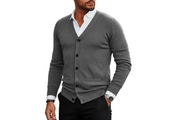 Herren Strickjacke mit Knopfleiste, V-Ausschnitt und Rippbündchen