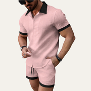 Herren zweiteiliges Set mit Kurzarmhemd mit Knopfleiste und Shorts mit elastischem Bund und Kordelzug