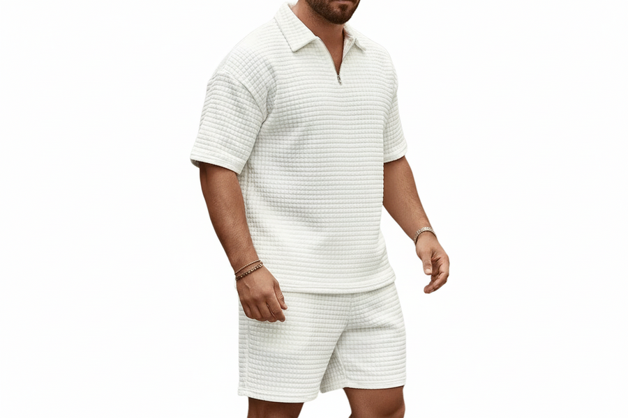 Herren Zweiteiliges Set mit Kurzarmshirt und Shorts mit Struktur