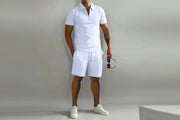 Herren Zweiteiliges Set Poloshirt mit Reißverschluss und kurze Hose