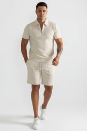Herren Zweiteiliges Set Poloshirt mit Reißverschluss und kurze Hose
