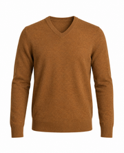 Herrenpullover mit langen Ärmeln, V-Ausschnitt und gerader Form