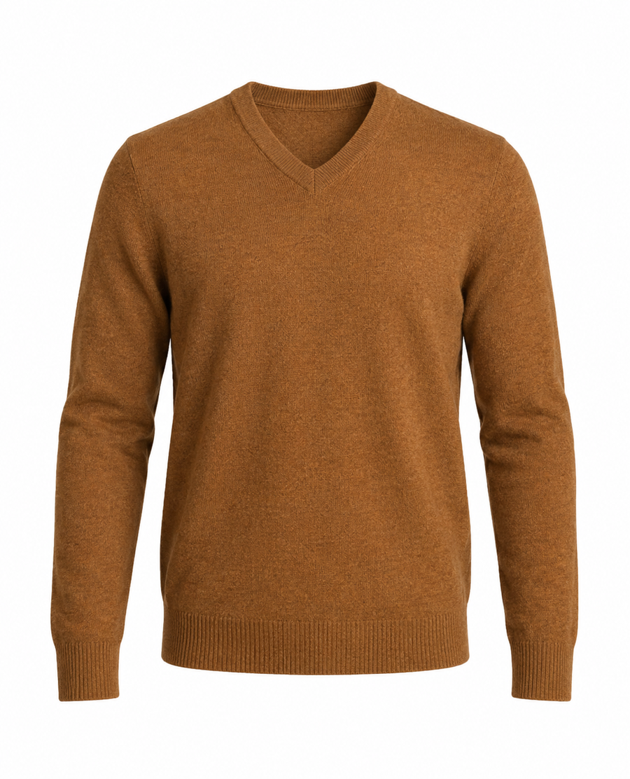 Herrenpullover mit langen Ärmeln, V-Ausschnitt und gerader Form