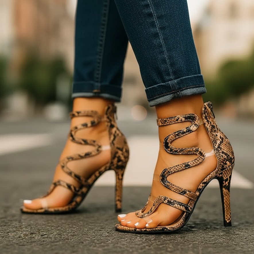 Johanna | High Heels Schnürung Schlangenmuster Stiletto Abend