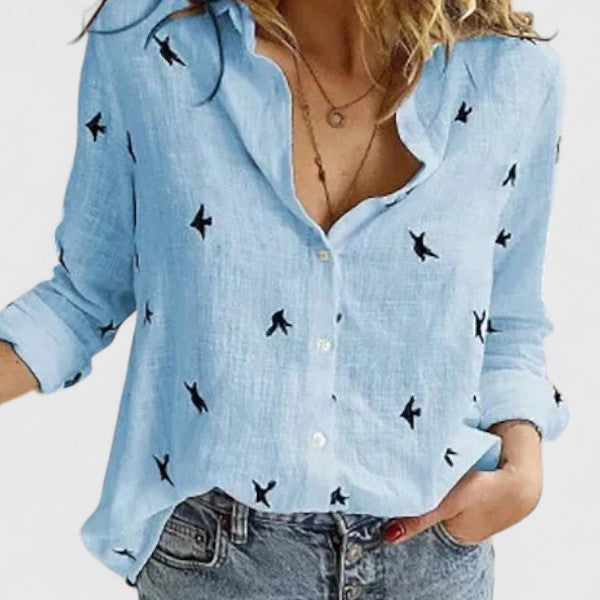 Elisa | Damen Casual Knopf V-Ausschnitt Bluse