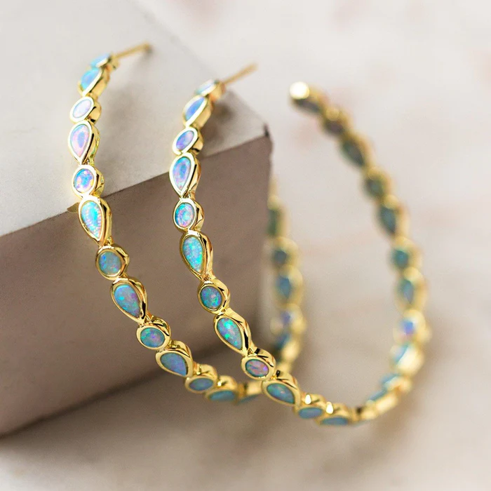 Vintage Goldener Kreis Opal Ohrringe