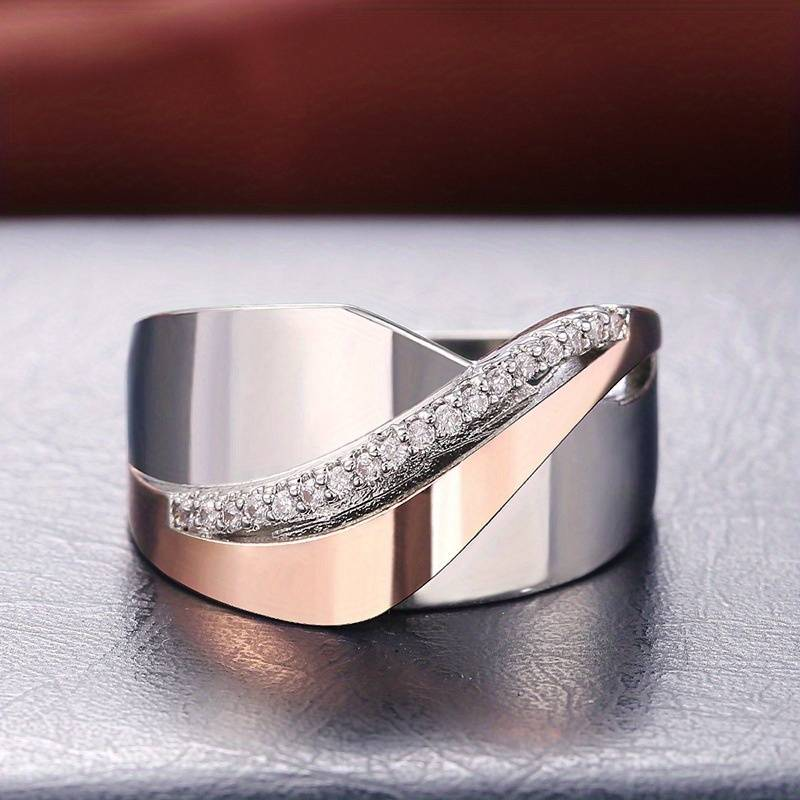 Vintage Ring aus Rosegold und Silber mit Zirkonia