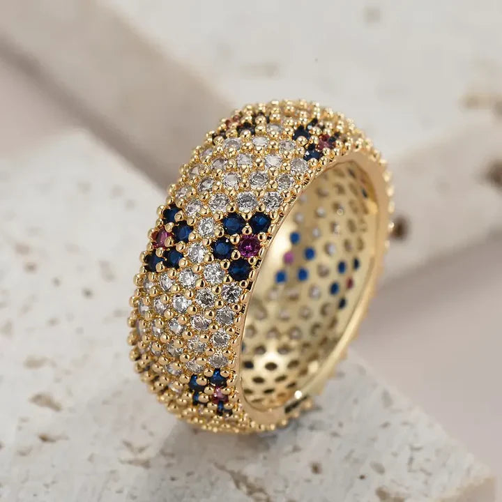 Vintage Bright Blue & Purple Zirkonia Gold Ring