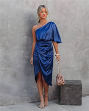 Damen Kleid Satinkleid Asymmetrisch Ärmellos Für Sommer