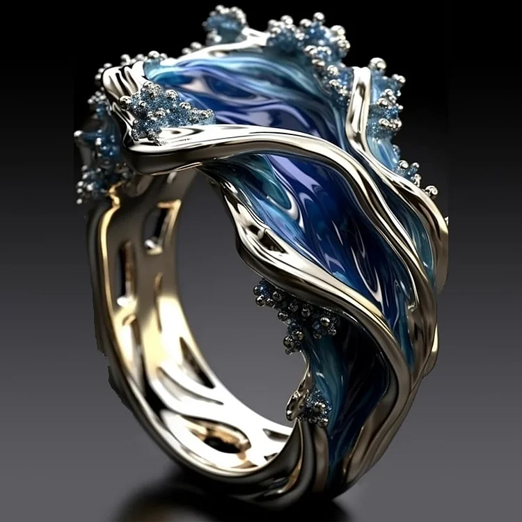 Vintage wellenförmiger Ring in Goldozean-Design