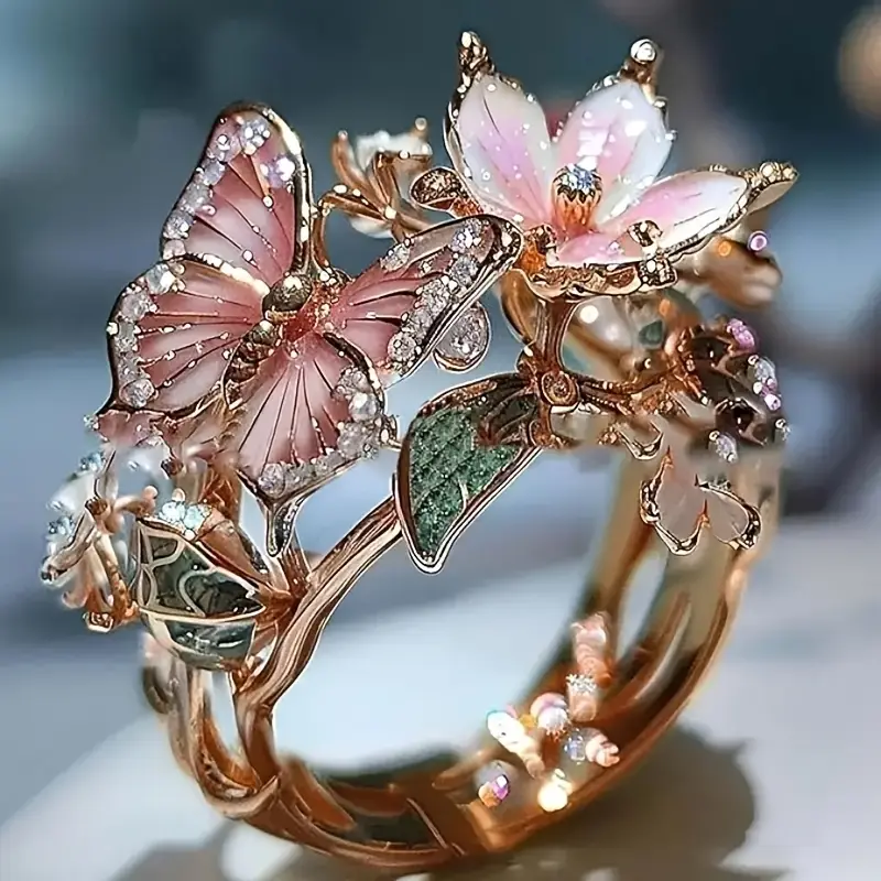 Zirkonia-Ring mit Schmetterling
