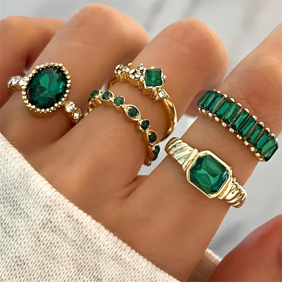 Goldgrünes Helles Ring-Set