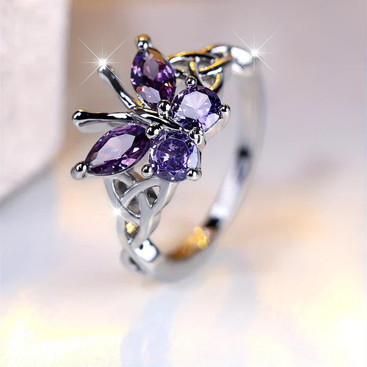 Lila Schmetterling Silber Ring