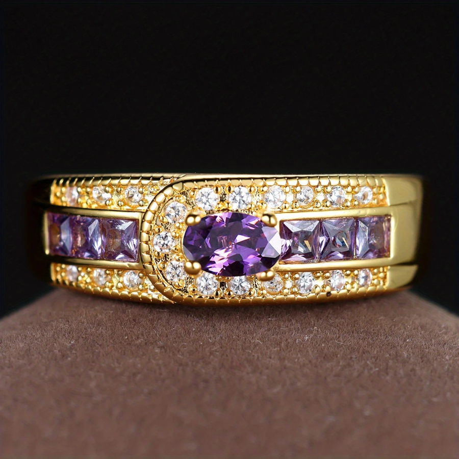 Vintage Goldring mit Zirkonia und lila Steinen