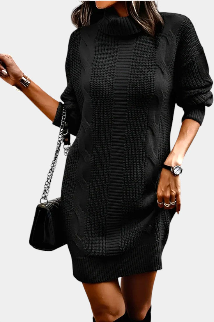 Ruchamit - Einfarbiges Strick Kleid Mit Rollkragen