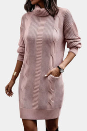 Ruchamit - Einfarbiges Strick Kleid Mit Rollkragen